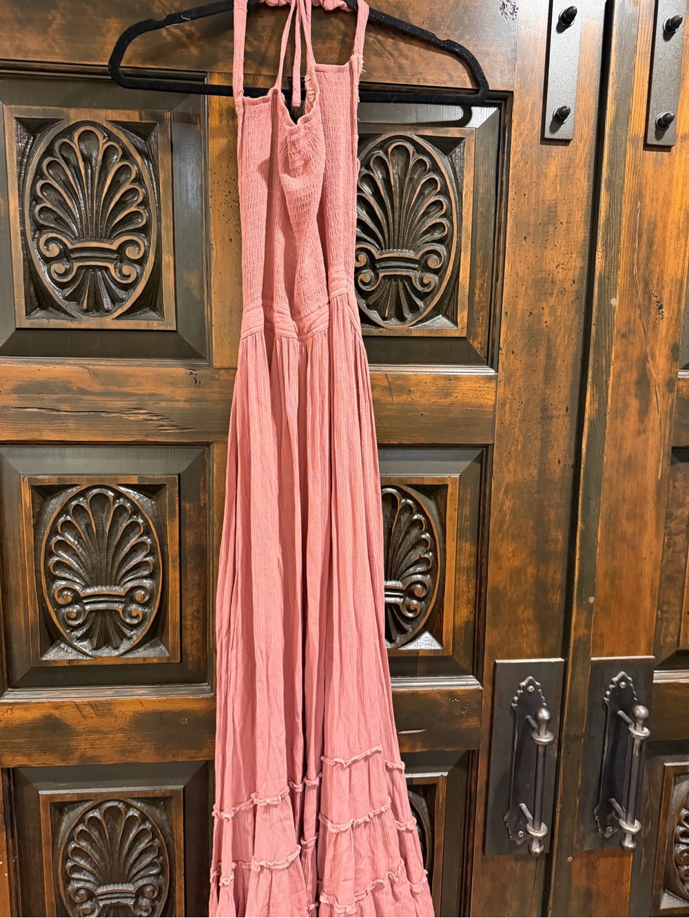 Strapless Ruffled High-Low Maxi Dress — Dusty Rose - Picture 5 of 7